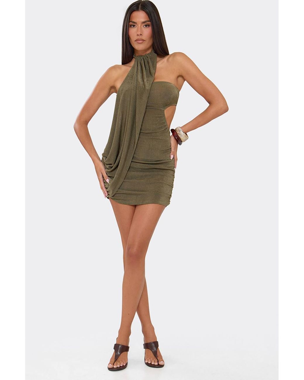 EGO Green Sleeveless Drape Mini Dress