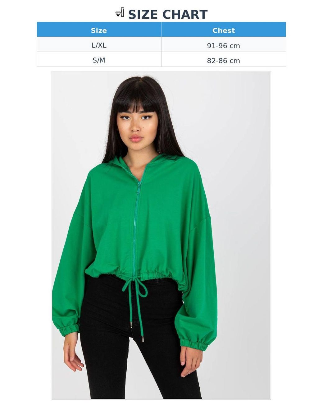 Love Lace Green Zip Hooded Short Sweatshirt Tie Hem Long Sleeves
