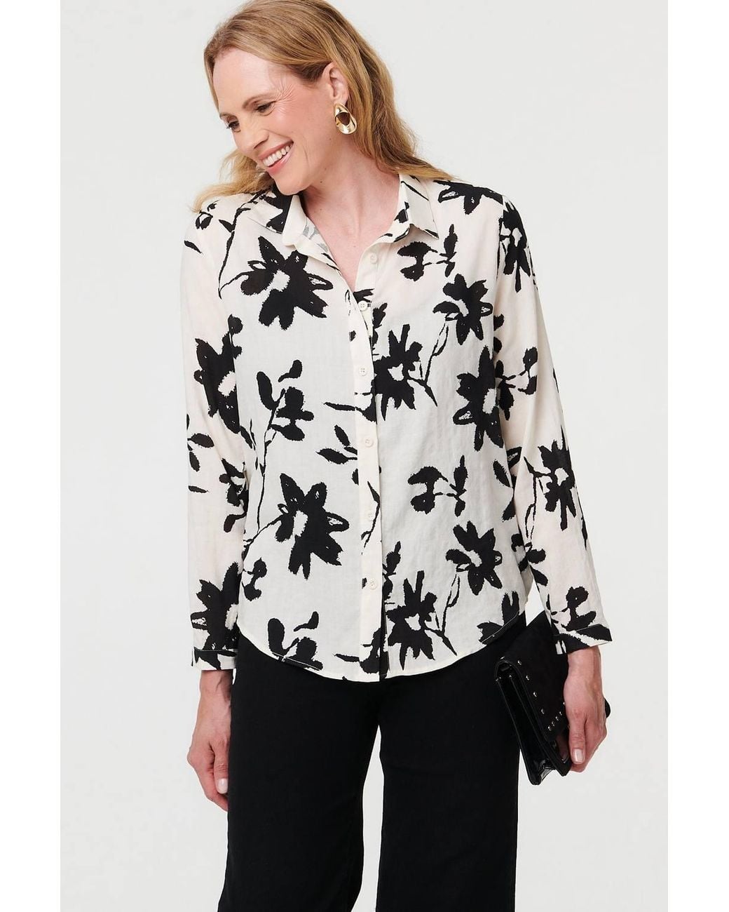 Izabel London White Floral Relaxed Long Sleeve Shirt