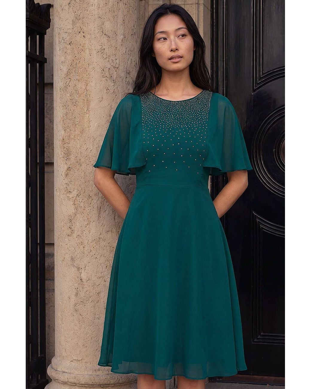 Roman Blue Petite Embellished Skater Dress