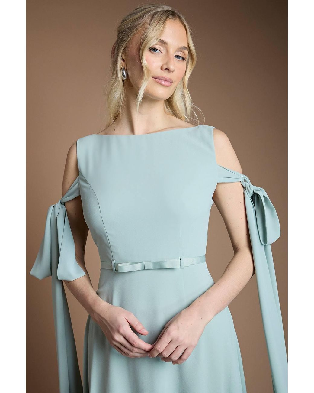 Coast Blue Bow Sleeve Chiffon Bridesmaid Maxi Dress