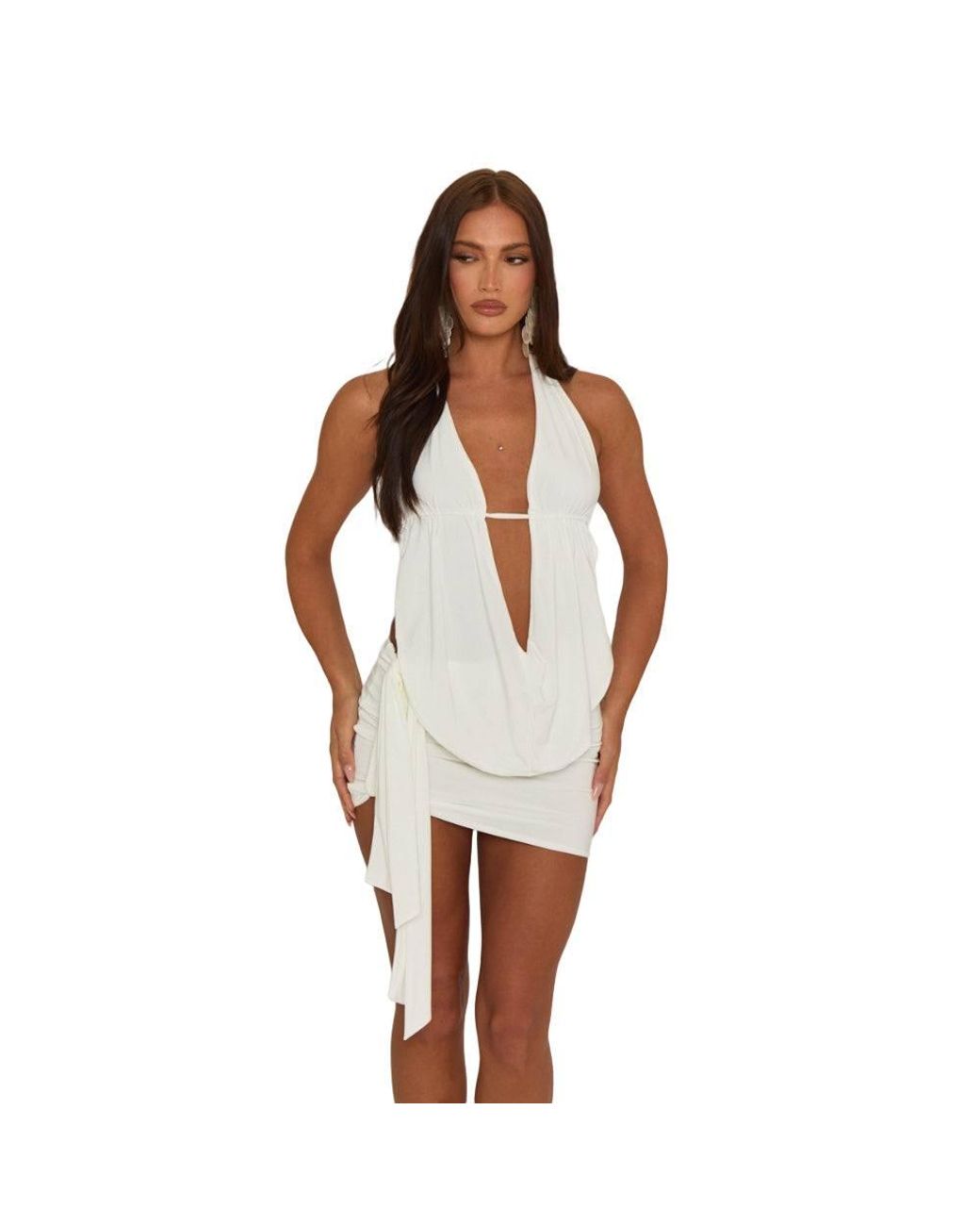Rebellious Fashion Red Lama Plunge Neck Cowl Detail Top & Mini Skirt Co-Ord Set