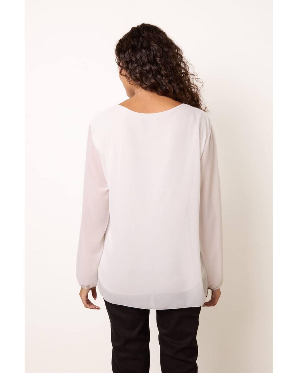 Blue Vanilla White Long Sleeve Round Neck Blouse