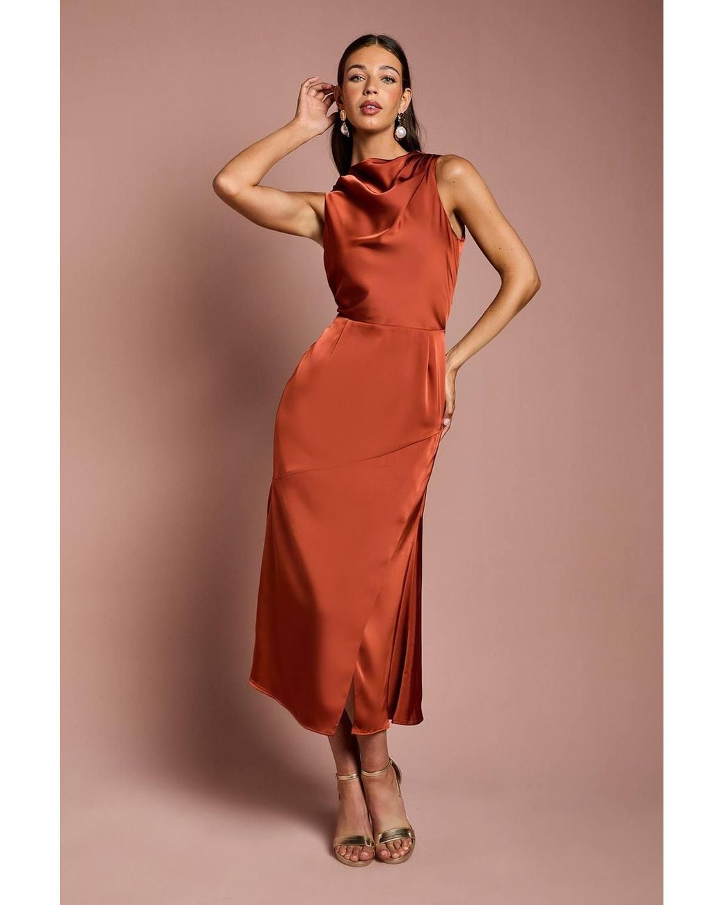 Coast Multicolor Cowl Neck Sleeveless Satin Midi Dress