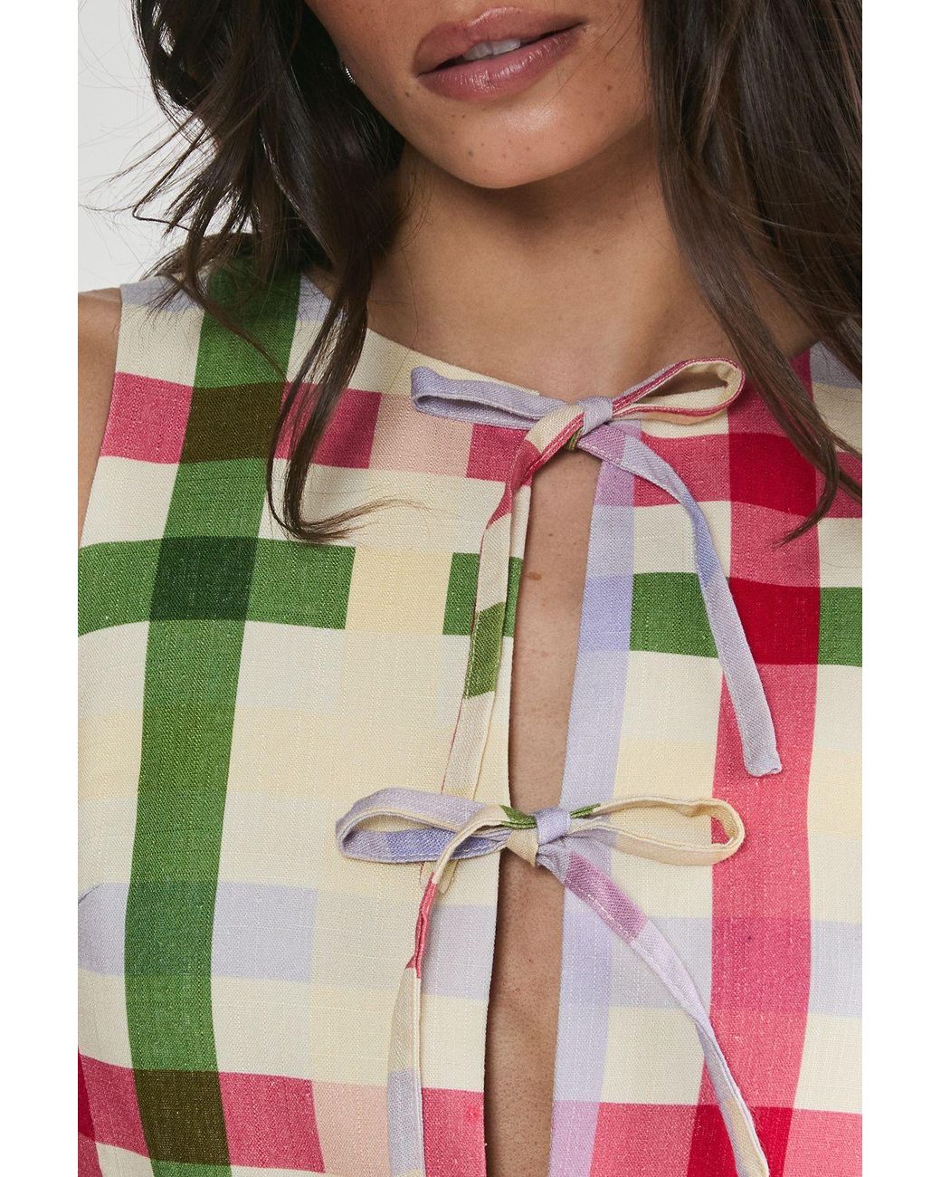 Nasty Gal Multicolor Linen Mix Gingham Tie Front Tailored Mini Dress