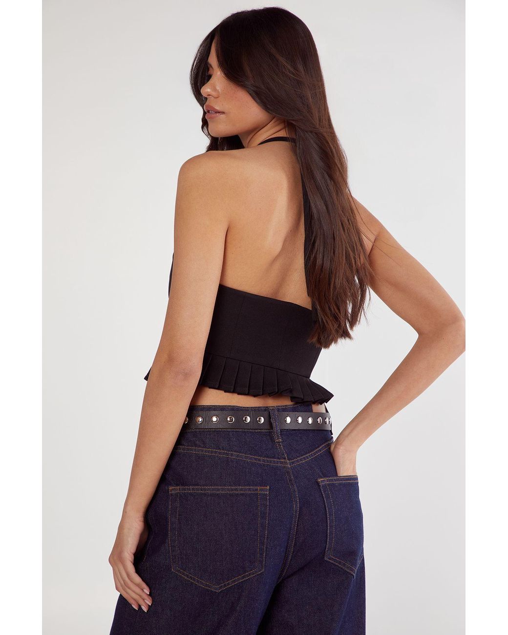 Nasty Gal Blue Pleated Hem Tailored Top
