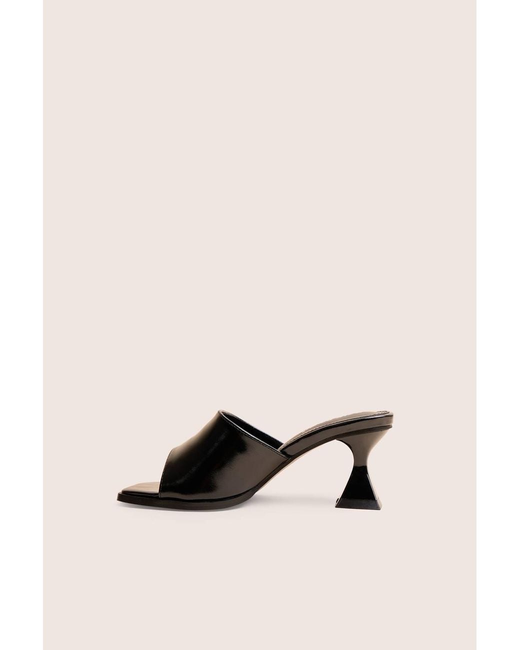 Public Desire Black Romi Patent Mule Square Toe Flared Block Mid Heels