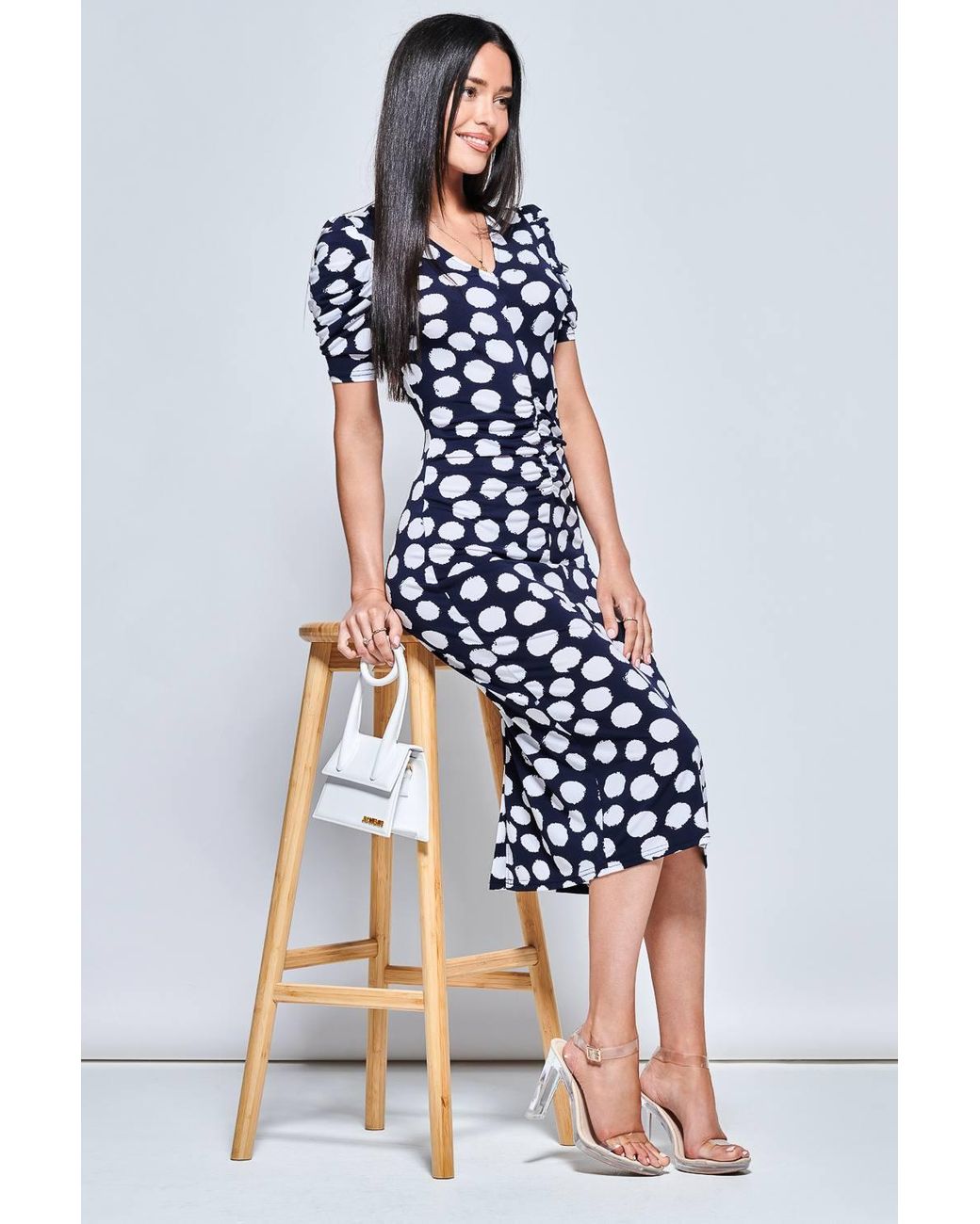 Jolie Moi Blue V Neck Bodycon Midi Dress
