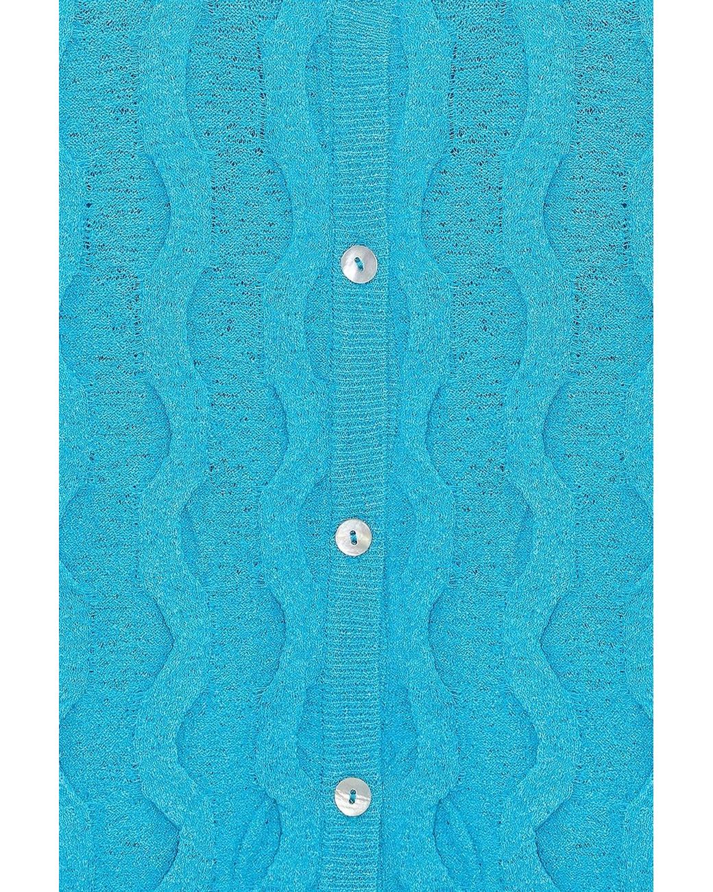 Dilvin Blue Cropped Jacquard Button Cardigan