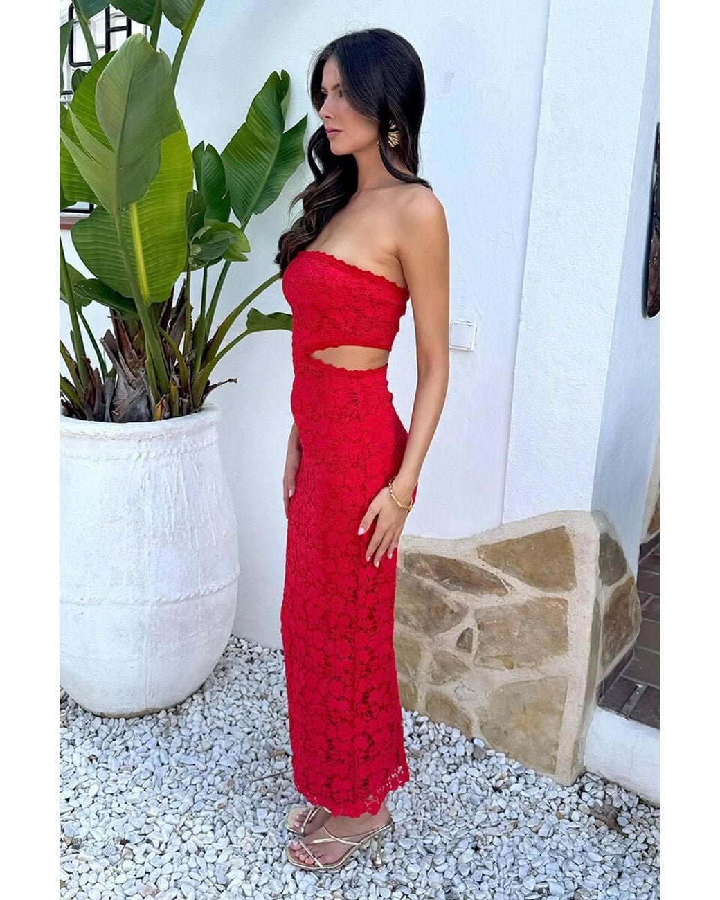 AX Paris Embroidered Overlay Bandeau Cut Out Midi Dress