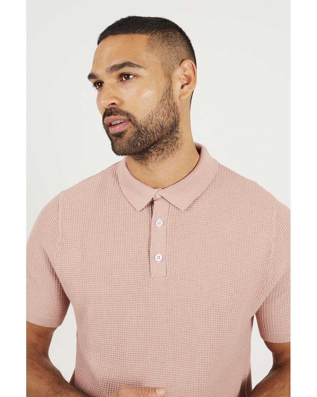 Brave Soul Pink Short Sleeve Knitted Polo Shirt for men