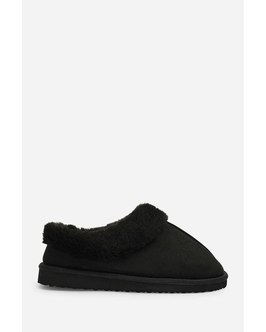 Where's That From Black Inaya Mule Slippers With Faux Fur Collar Trim