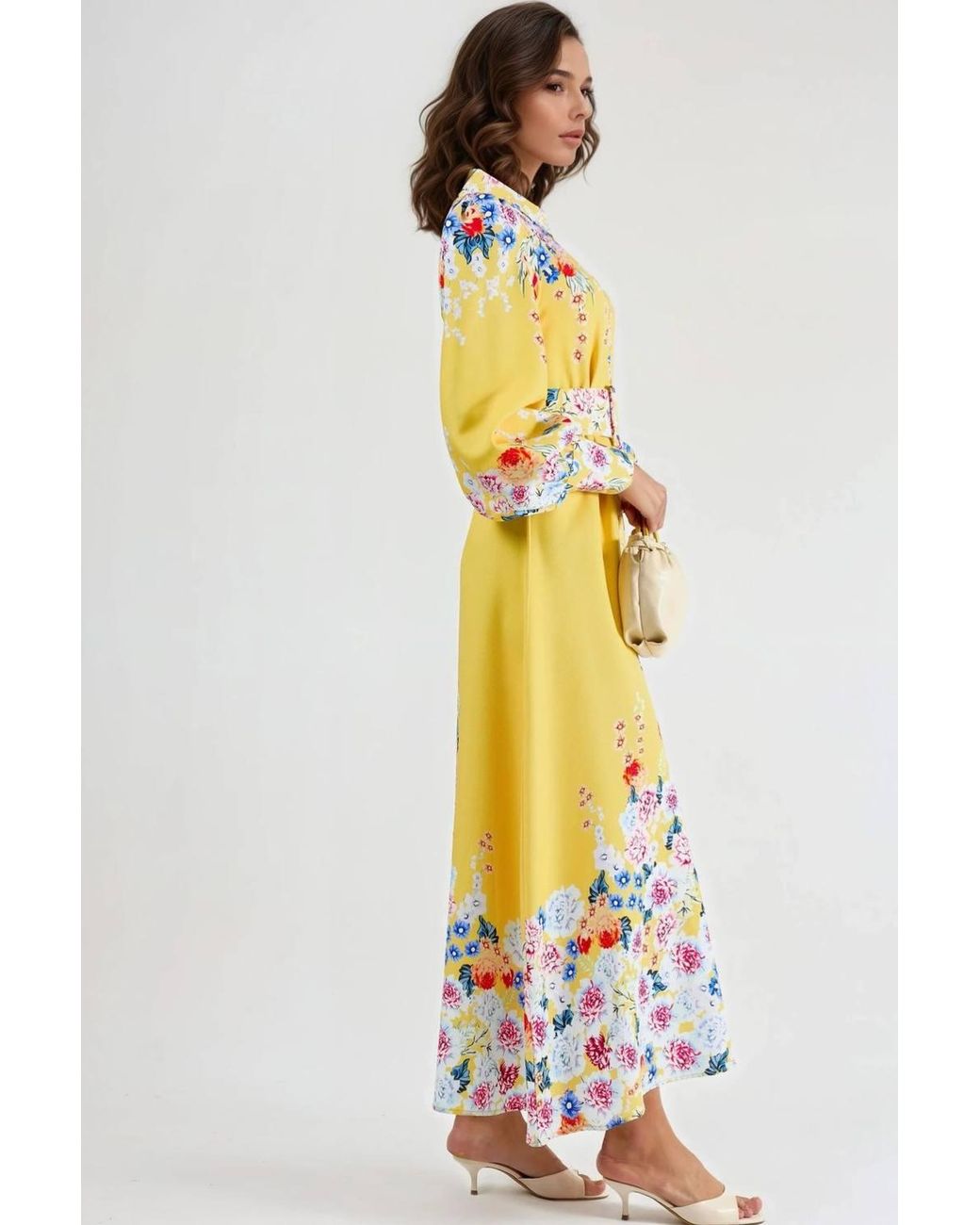 Msn-Collection White Floral Maxi Dress With Button Closure