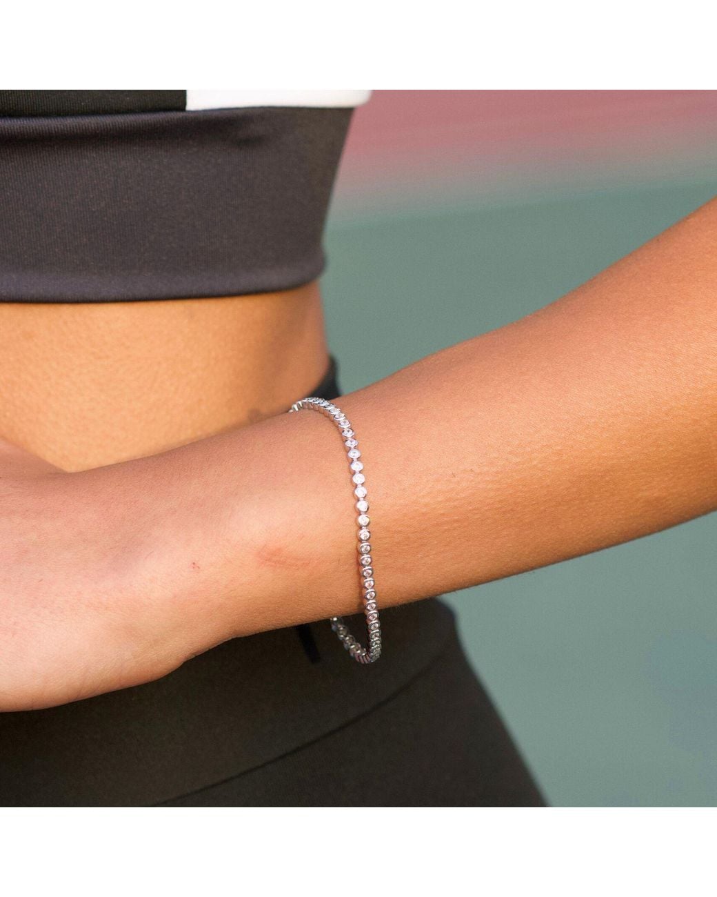 Spero London Metallic Round Bezel Tennis Bracelet