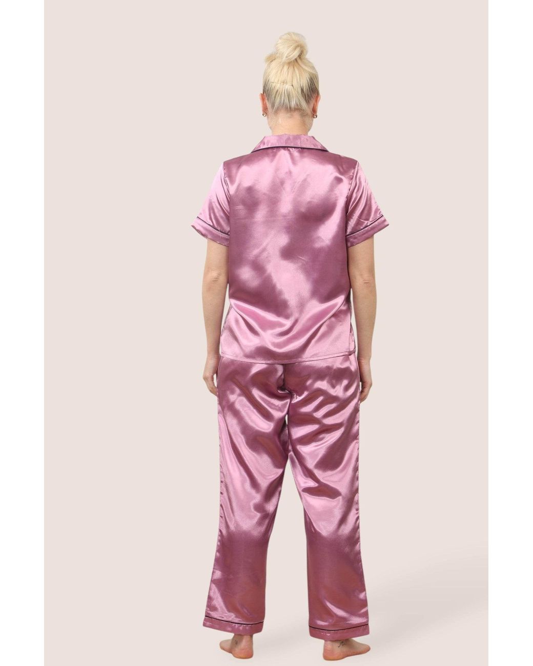 ELAINA FASHION Pink Satin Short Sleeve