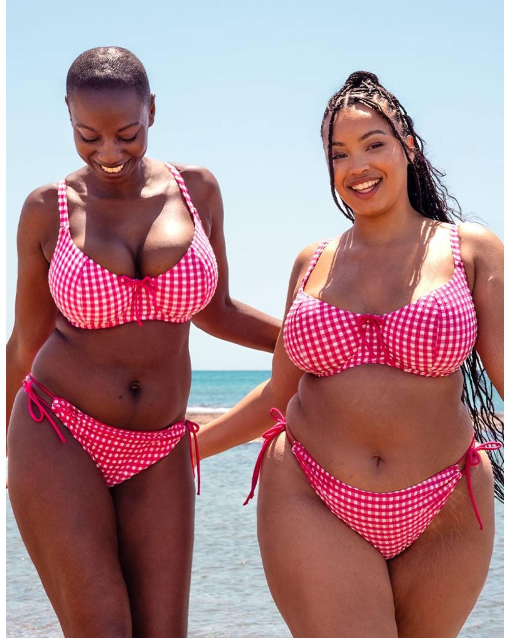 Curvy Kate Pink Holiday Check Scooped Balcony Bikini Top