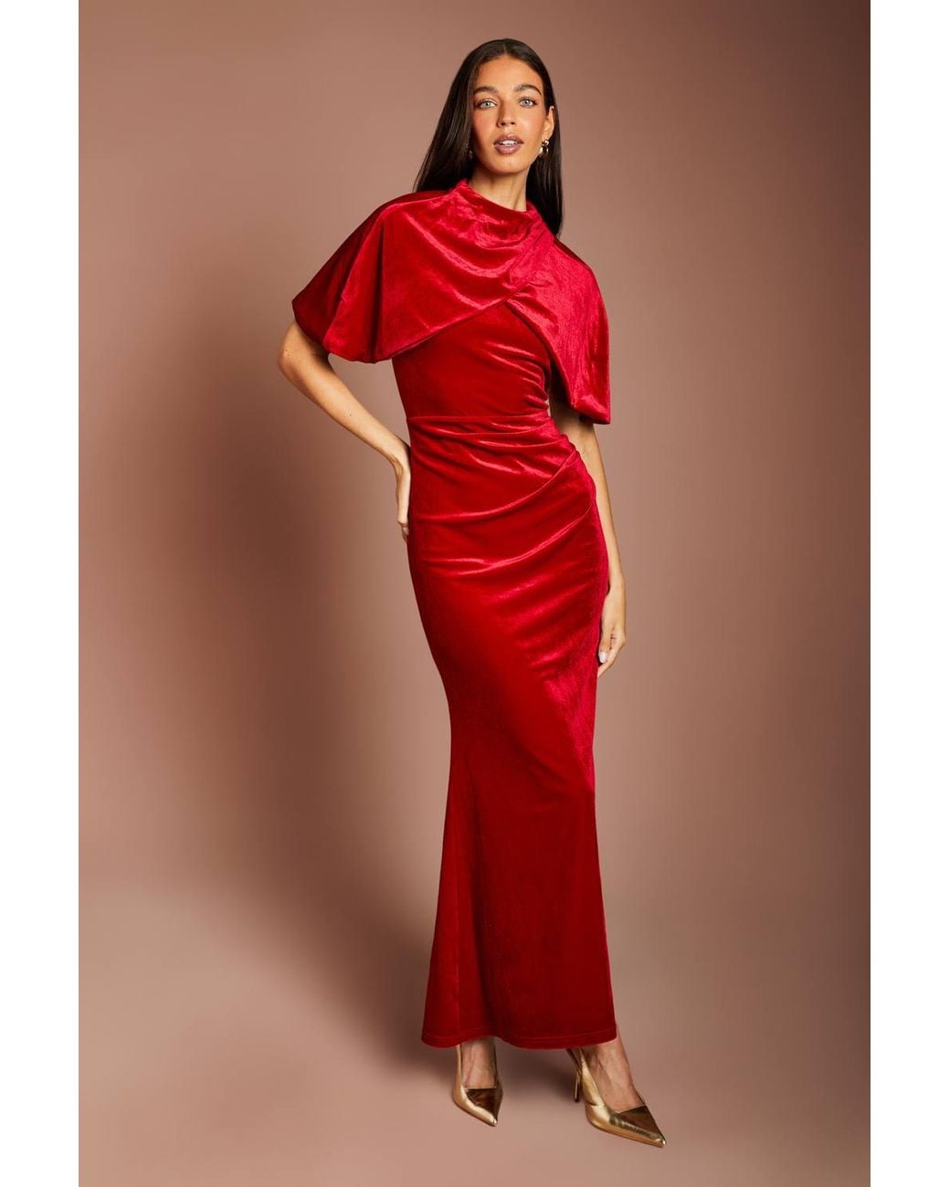 Coast Red Velvet Cape Detail Maxi Dress