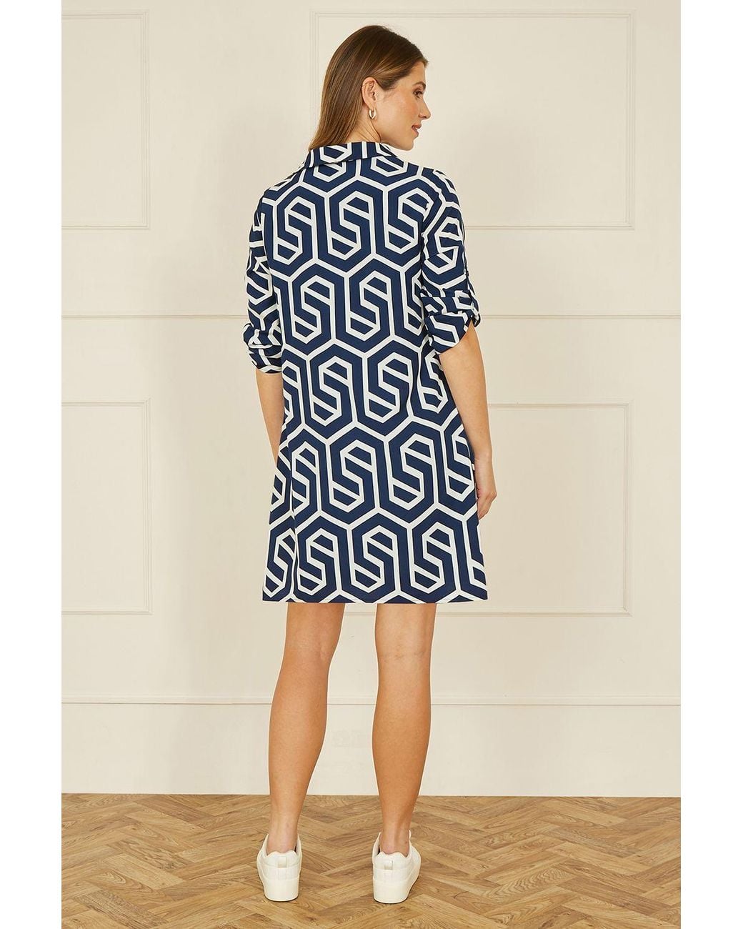 Yumi' Blue Geo Print Tunic With Pockets
