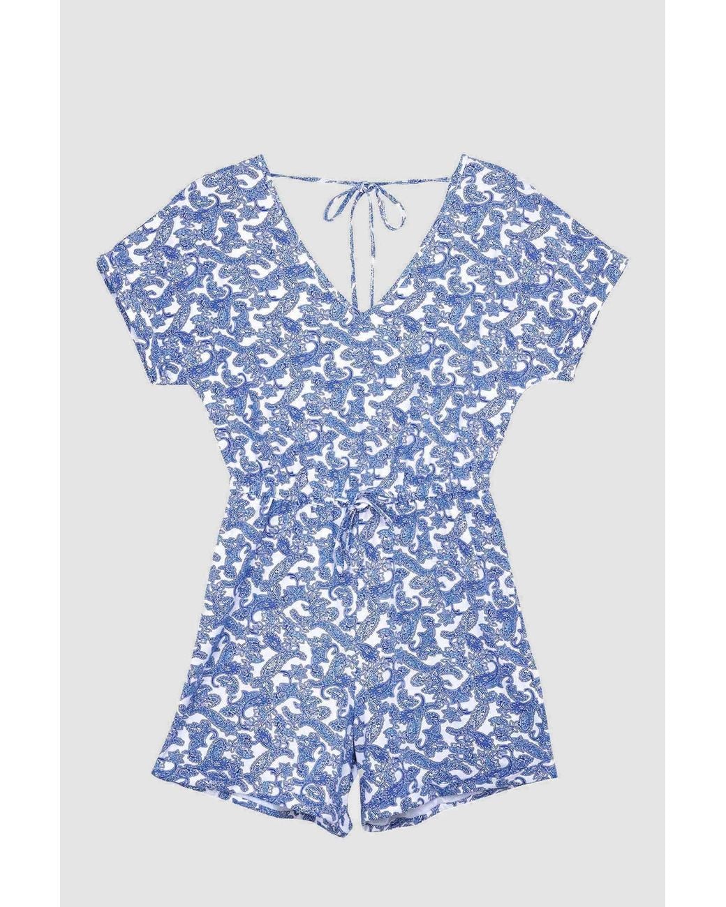 Enorsia Blue Roll Up Sleeves Aop Play Suit