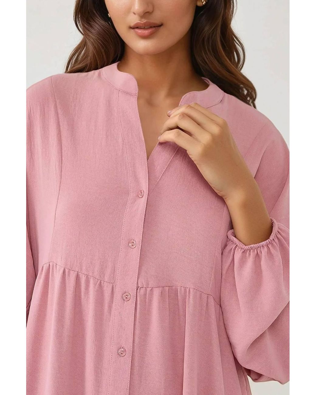 Hiccup Pink Textured V-Neck Maxi Dress With Button Detail