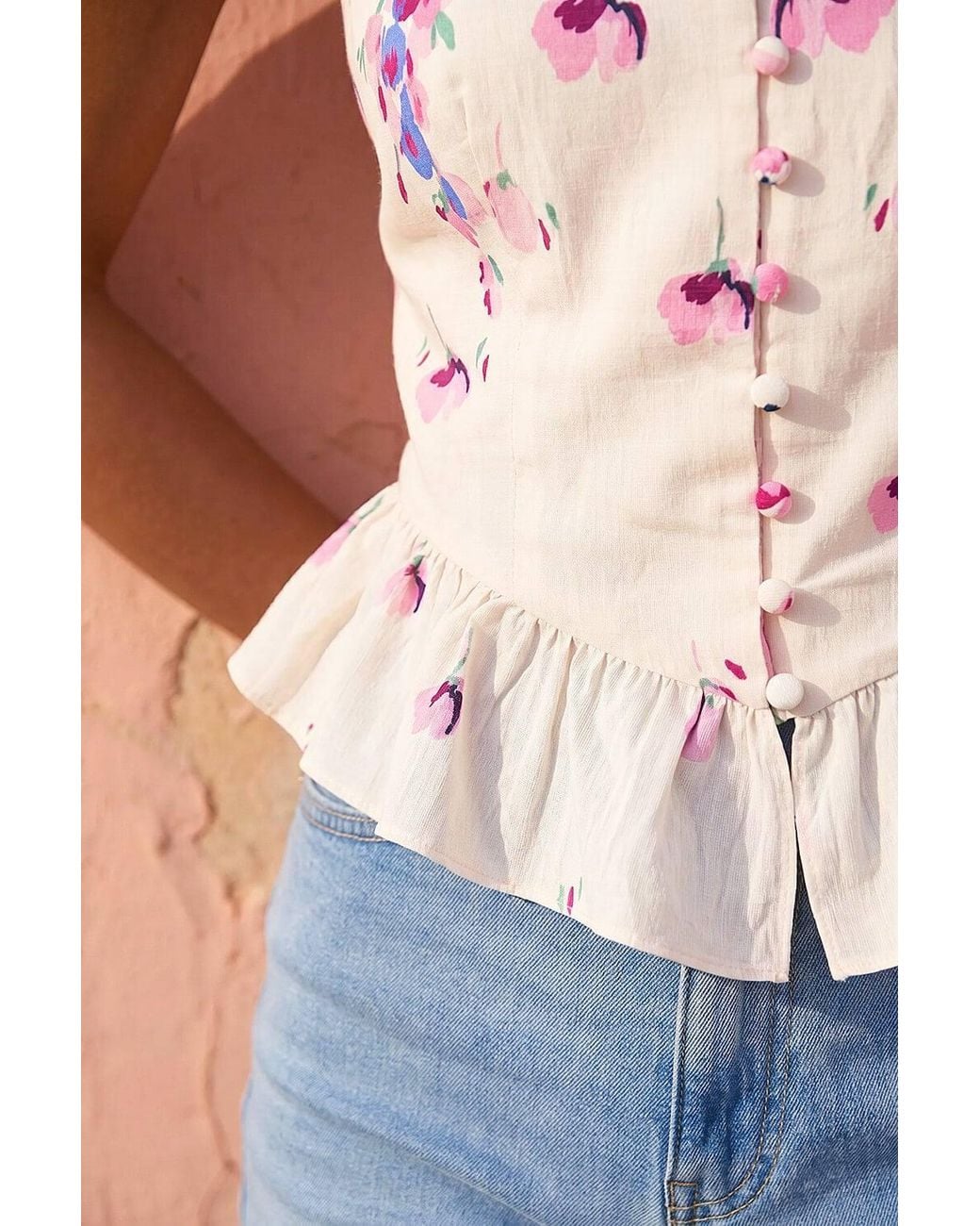 D.u.s.k Blue Floral Button Up Front Blouse