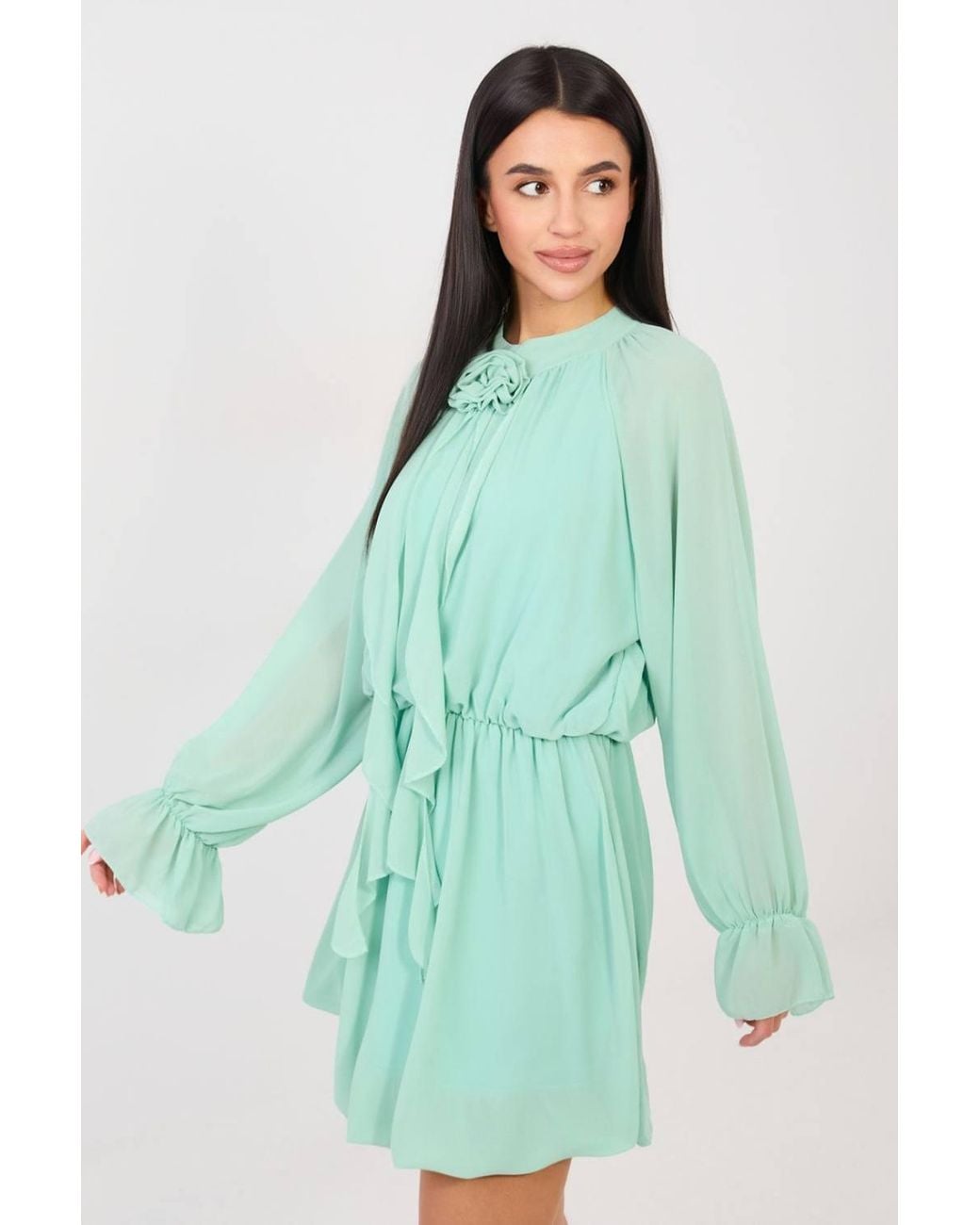 Love Lace Green Rose Jabot Flared Mini Cocktail Dress