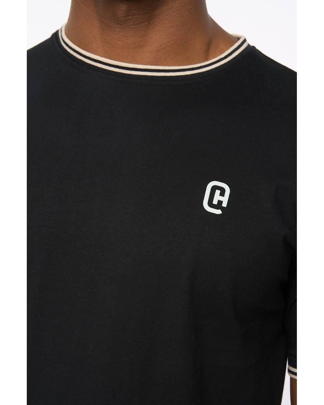 Crosshatch Black Preece Crew Neck Cotton T-Shirt With High Build Logo Print for men