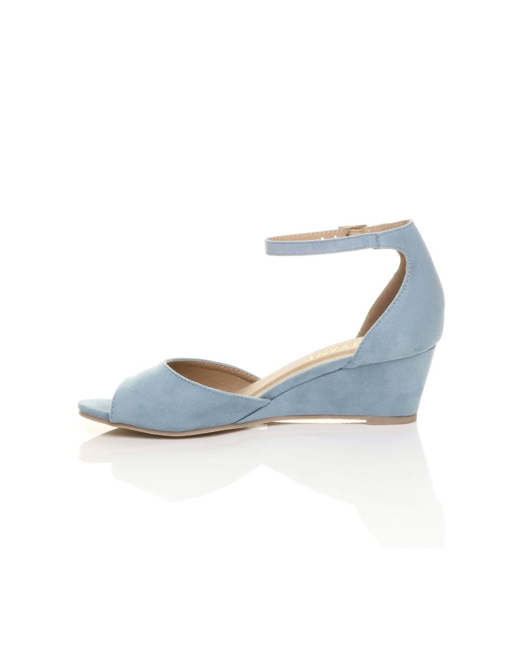 AJVANI Blue Mid Wedge Heel Ankle Strap Sandals