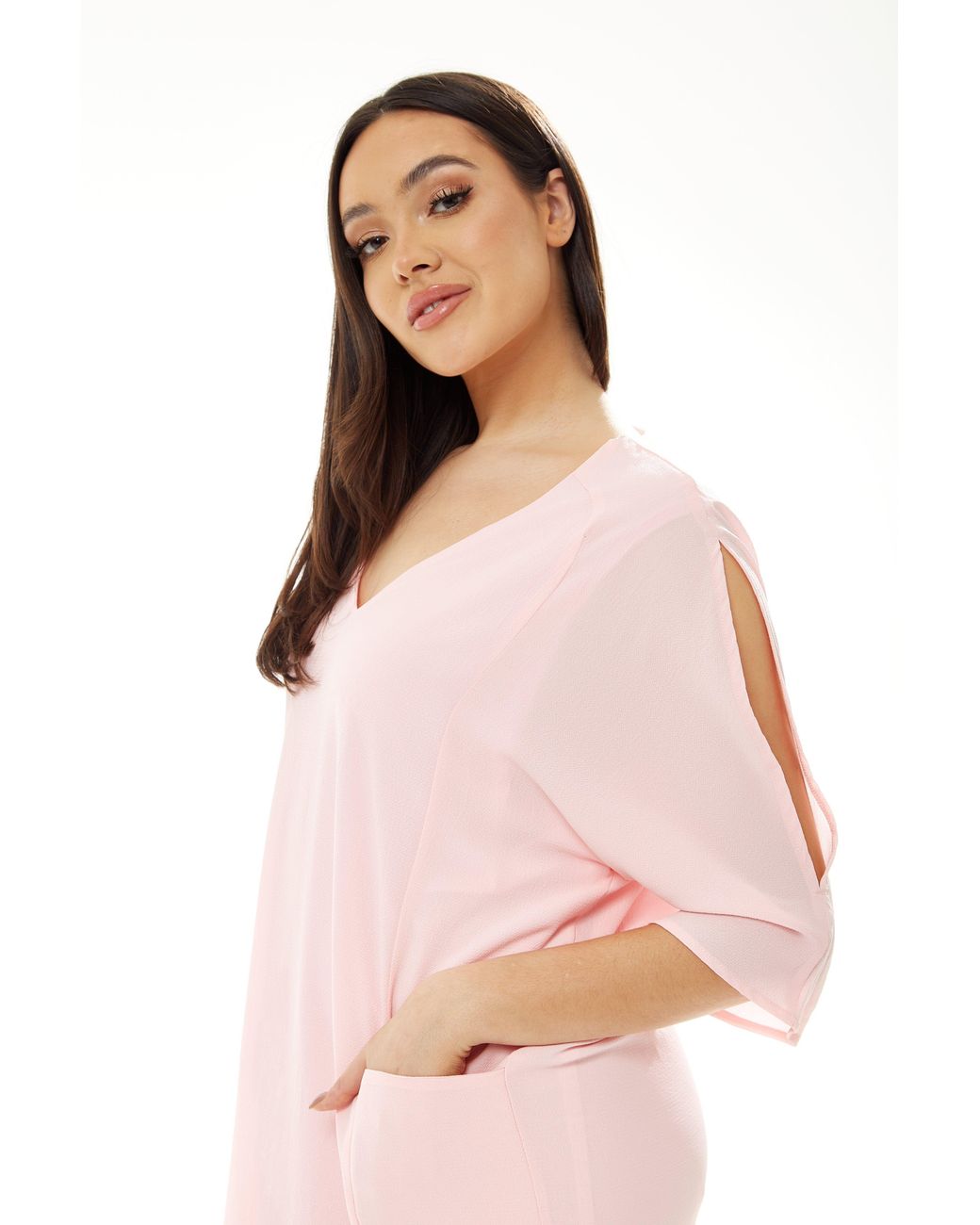 Liquorish Pink Relaxed Fit Midi Dress With Pockets