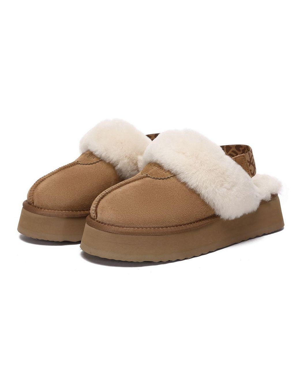 EverAu Australia Natural Real Sheepskin Wagtail Removable Strap Platform Slippers With Eva Sole