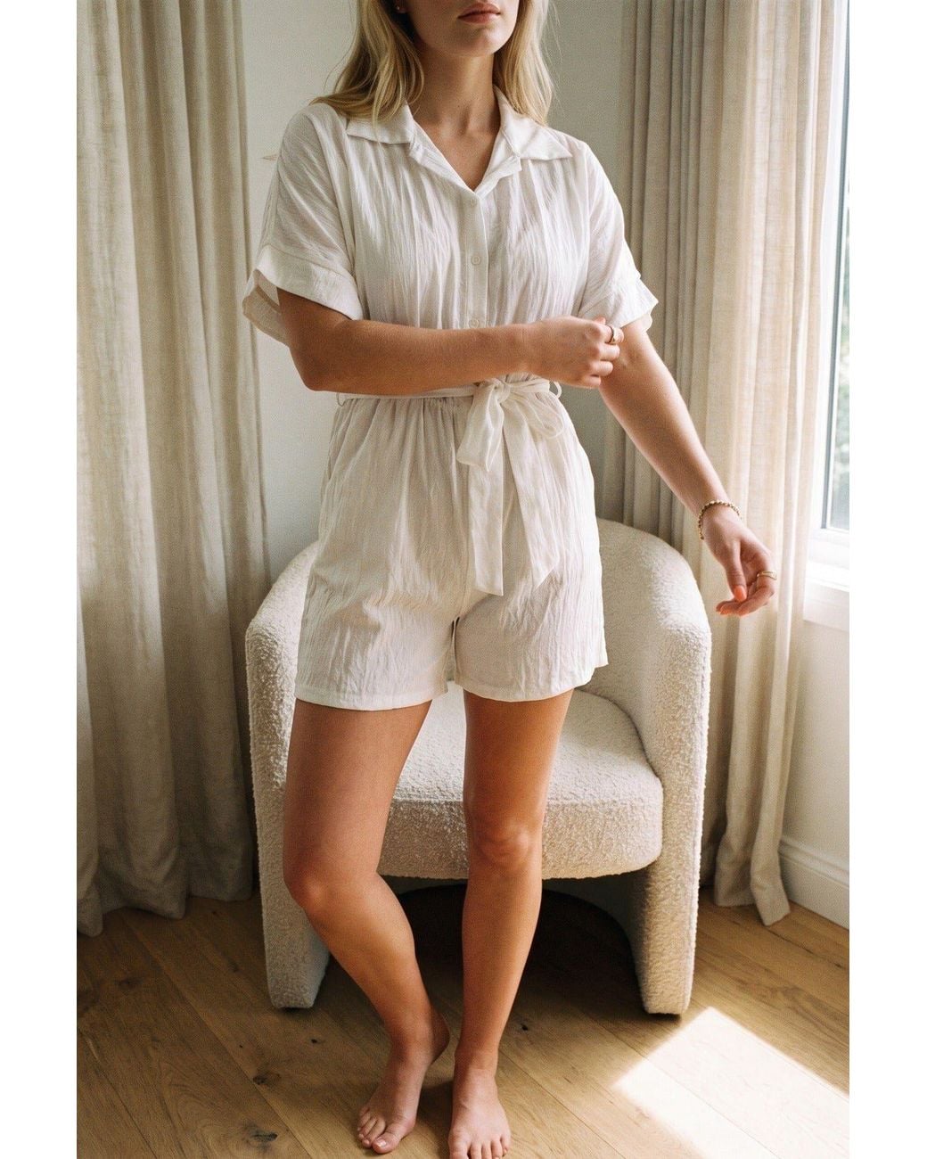 IKRUSH Natural Brenda Buttoned Tie Waist Romper