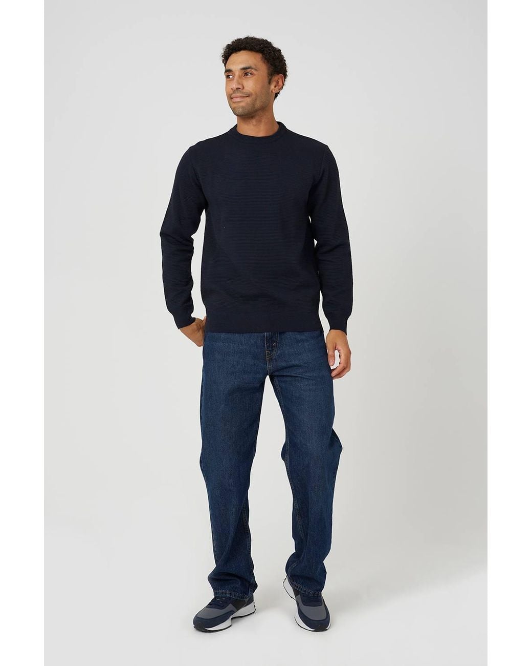 Brave Soul Blue Textured Knit Crew Neck Jumper for men
