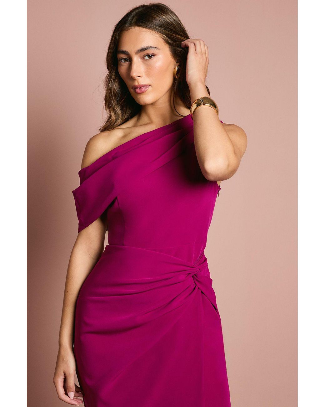 Coast Pink One Shoulder Twist Front Pencil Dress