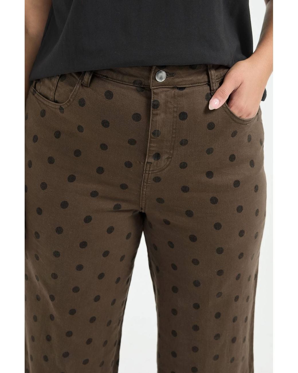 Yours Brown Polka Dot Wide Leg Jeans