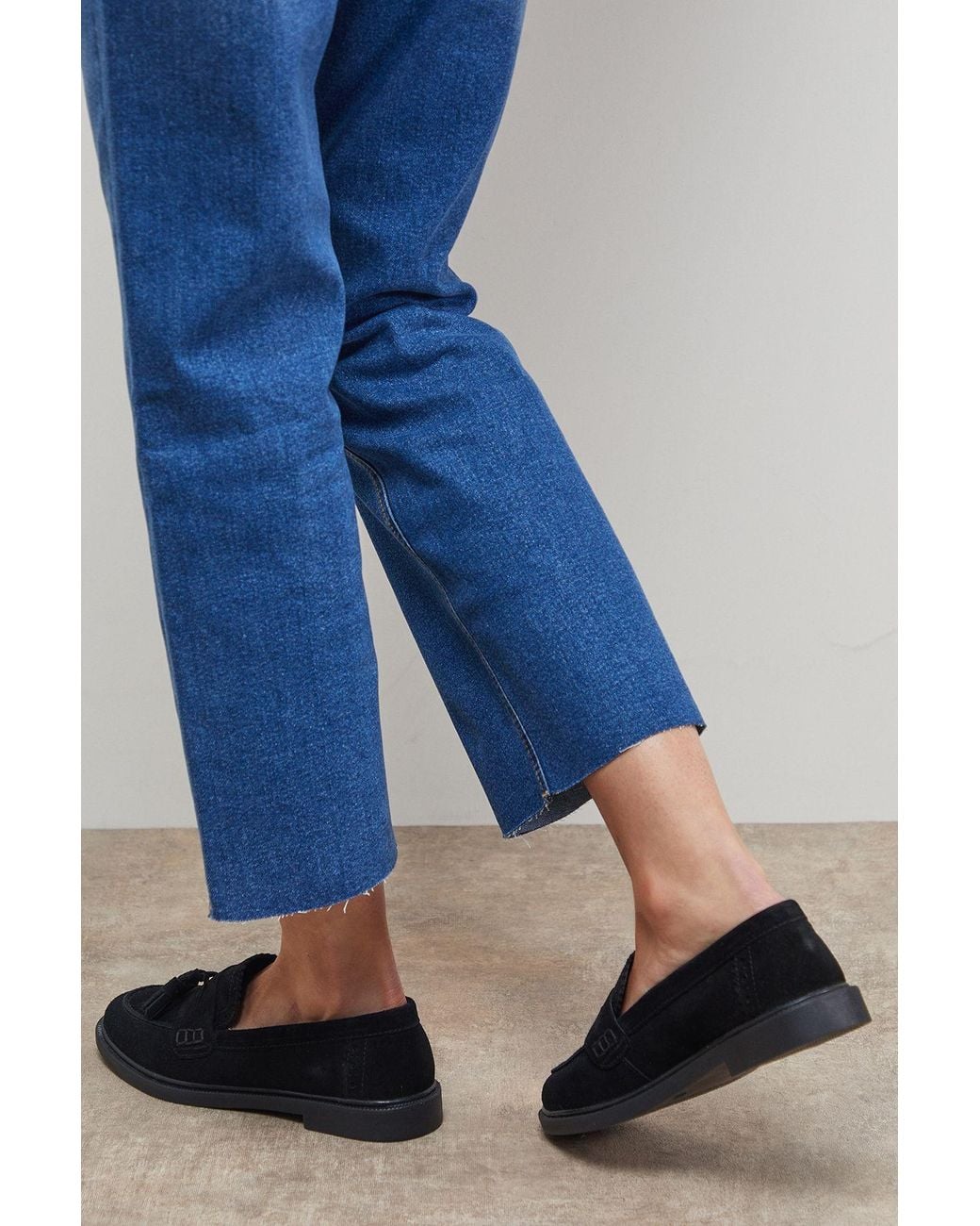 Oasis Blue Bunny Suede Brogue Detail Tassel Loafers