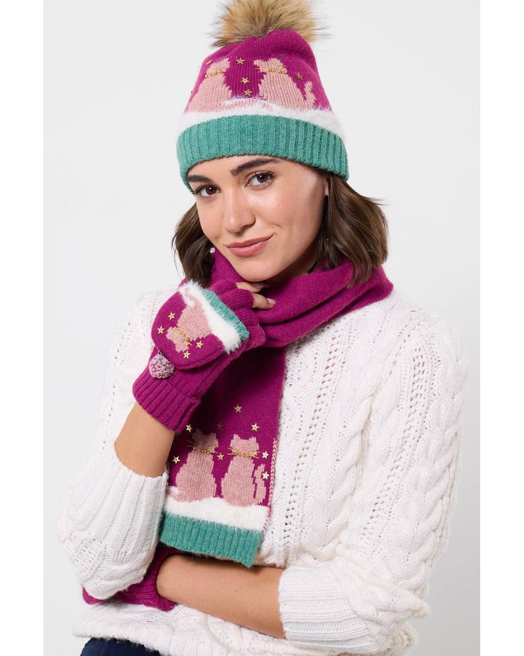 Joe Browns Pink Cosy Cats Winter Glove
