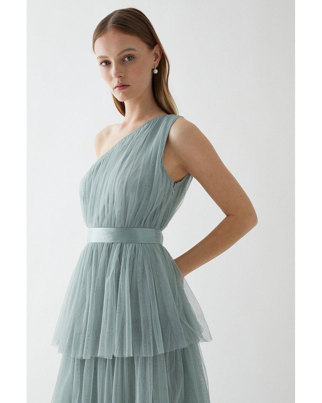 One shoulder 2025 mesh bridesmaid dress
