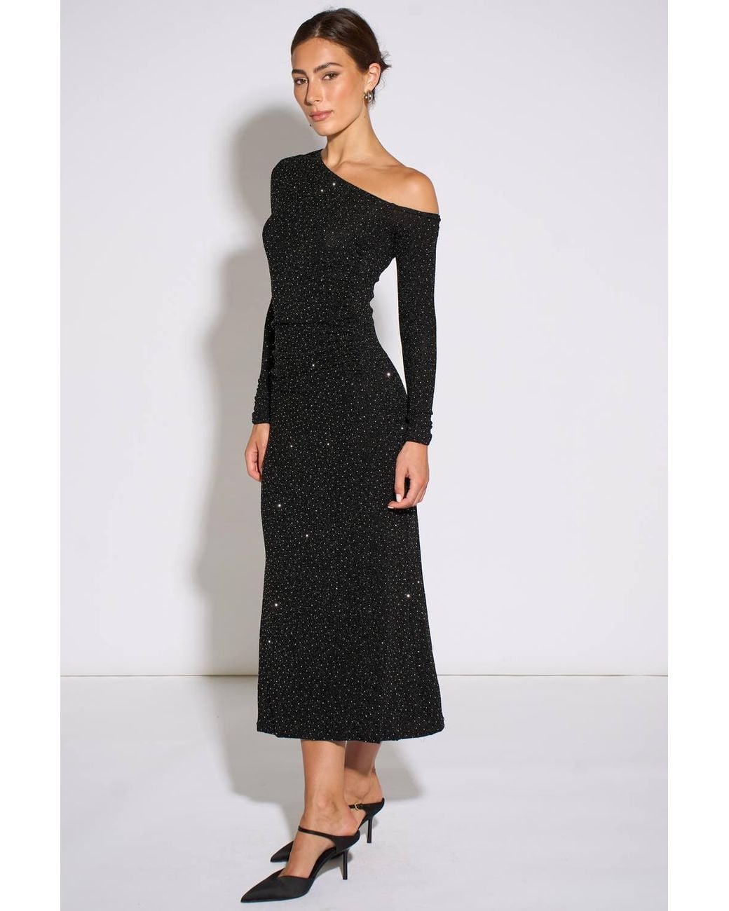 Gini London Black Hot Fix Studded Jersey Midi Dress
