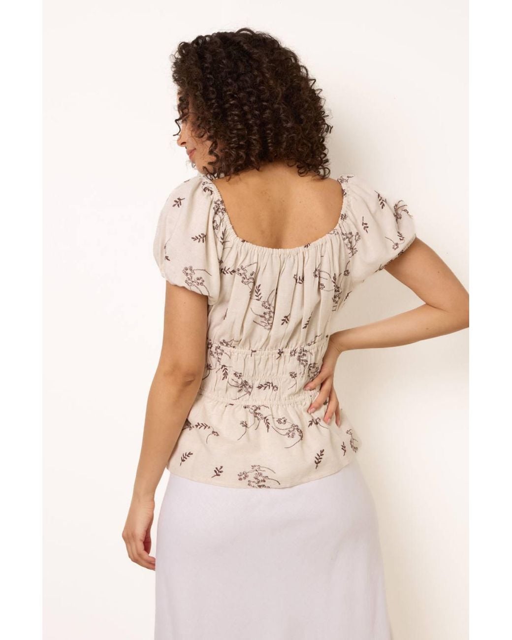 Blue Vanilla Natural Elasticated Waist Short Sleeve Square Top