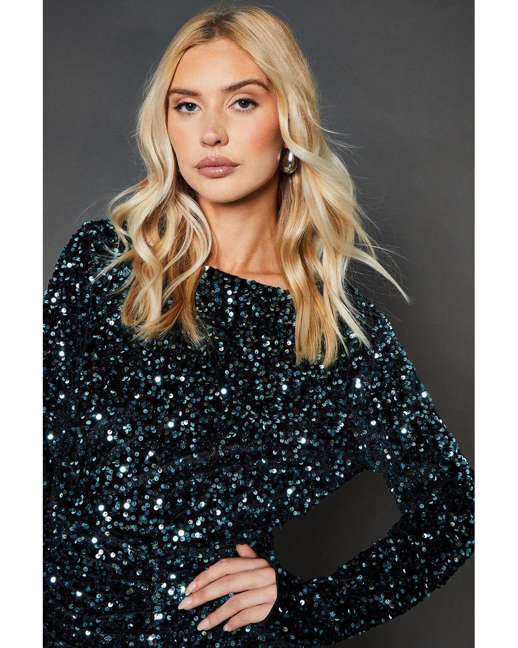 Dorothy Perkins Gray Ruched Velvet Sequin Mini Dress