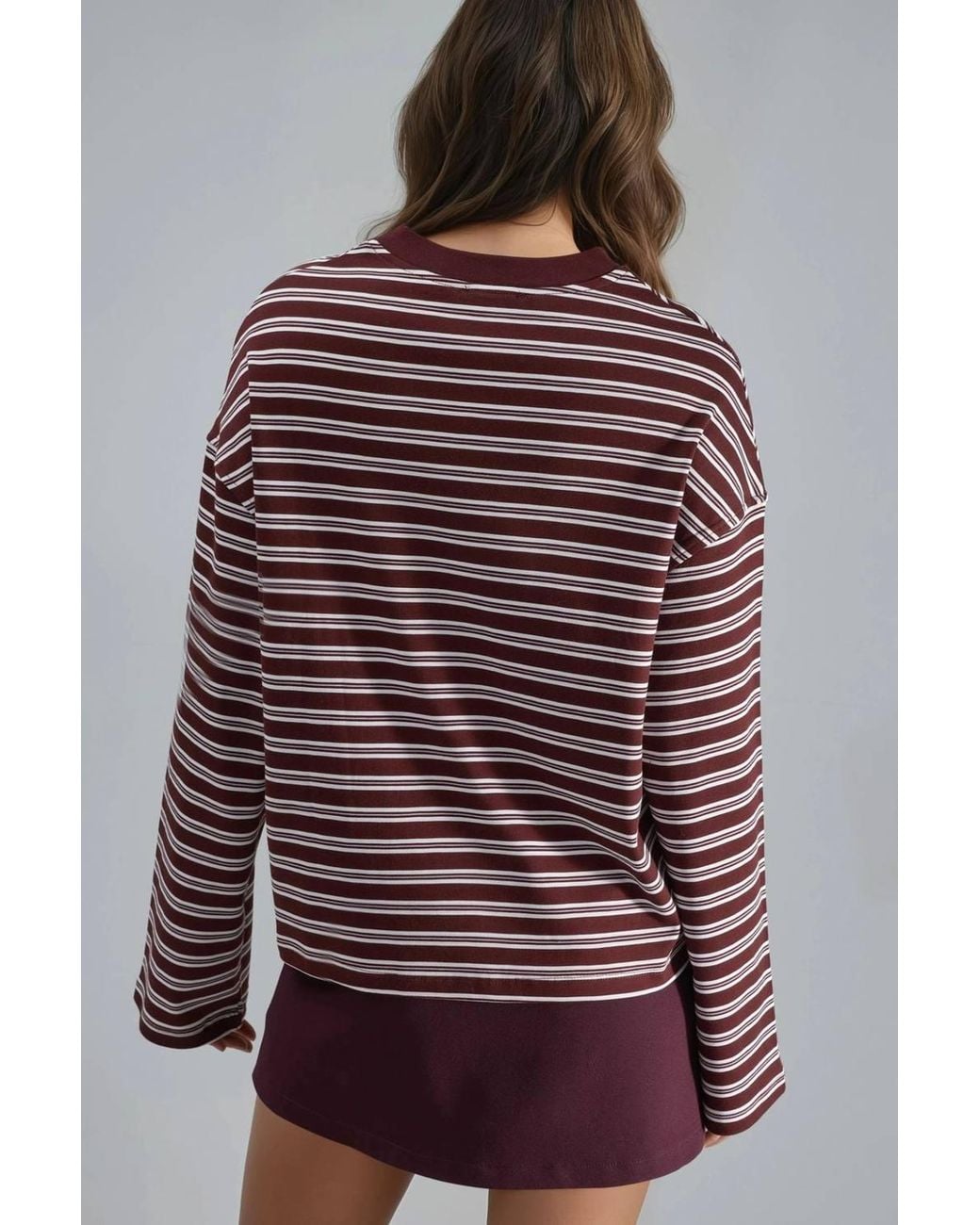 Busem Red Striped Crew Neck Long Sleeve T-Shirt