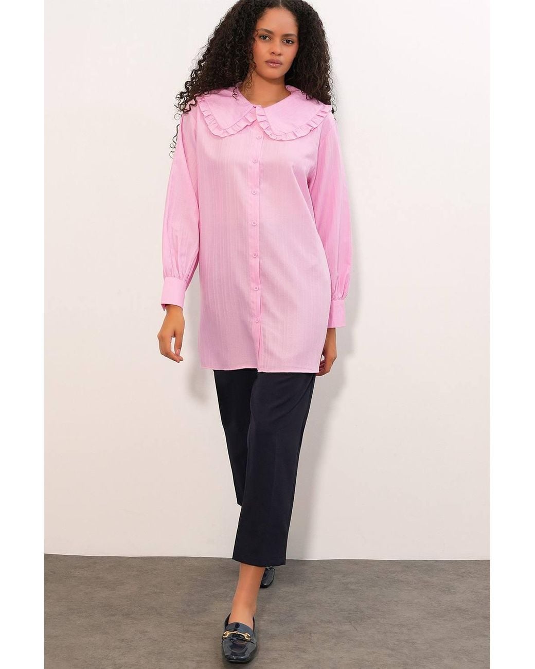 Bigdart Pink Long-Sleeve Textured Shirt With Baby Collar