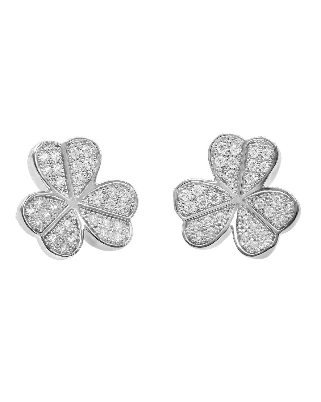 Jewelco London Metallic Sterling Cz Lucky Concaved Clover Leaf Stud Earrings
