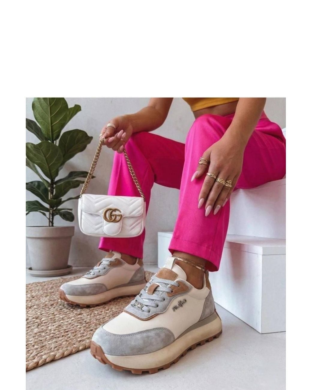 Love Lace Pink Leather Suede Chunky Trainers With 4Cm Platform