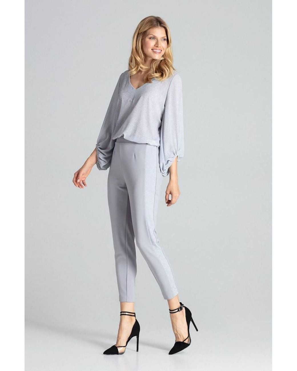 Love Lace Blue Brocade Stripe Tapered Trousers