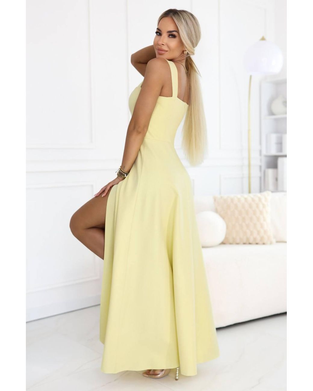 Love Lace Natural Flared Strappy Fit & Flare Dress With Slit