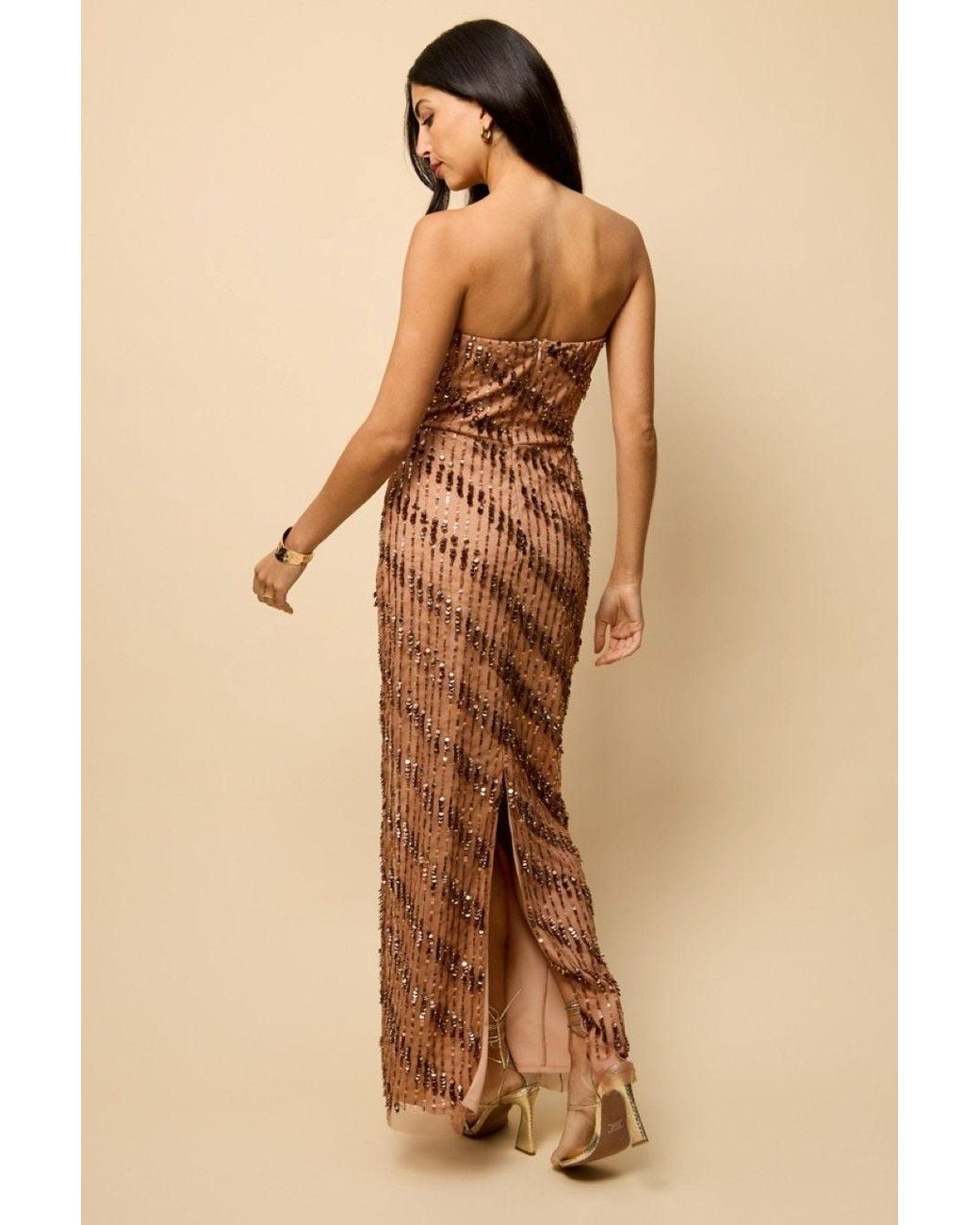 Little Mistress Natural Embellished Bandeau Maxi Dress