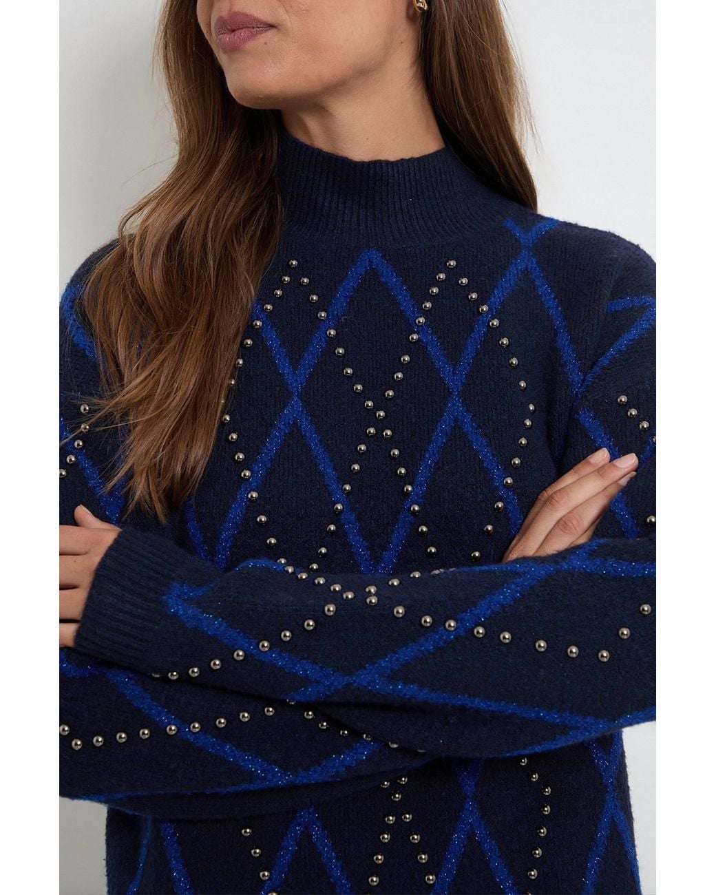 Wallis Blue Funnel Neck Knitted Midi Dress