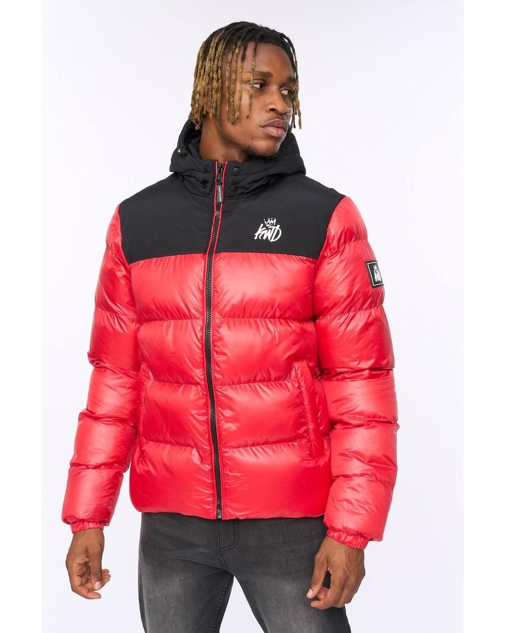 Kings Will Dream Red Summs Box Quilt Hooded Puffer Jacket With Smooth Finish for men