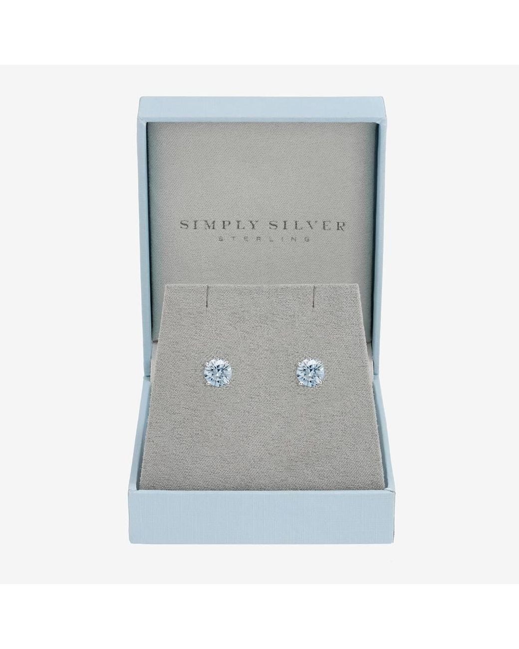 Simply Silver Gray Sterling Plated Light Sapphire Solitaire Earrings